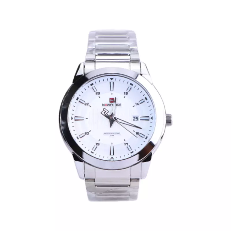 ساعت مچی نیوی فورس مردانه فلزی نقره ای صفحه سفید NF 8029K/4