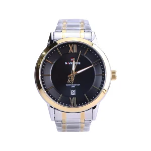 ساعت نیوی فورس مردانه فلزی نقره ای طلایی صفحه مشکی NF 9254/4