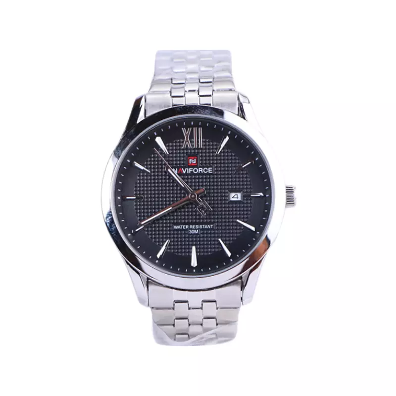 ساعت مچی نیوی فورس مردانه فلزی نقره ای صفحه مشکی 9255/1