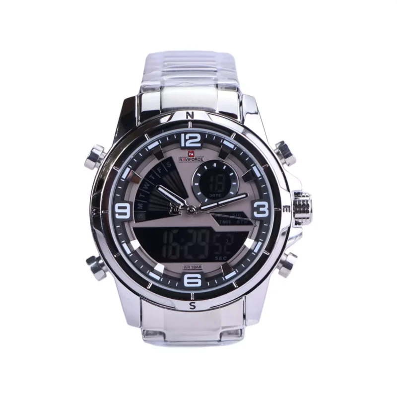 ساعت مچی مردانه نیوی فورس فلزی نقره ای دو زمانه NF 9257/1