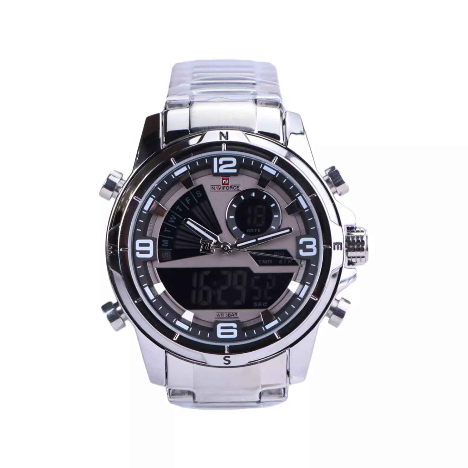 ساعت مچی مردانه نیوی فورس فلزی نقره ای دو زمانه NF 9257/1 ساعت مچی مردانه نیوی فورس فلزی نقره ای دو زمانه NF 9257/1