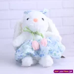 عروسک خرگوش پولیشی لباس گلی آبی
