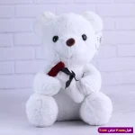 عروسک خرس ولنتاین گل به دست کد 6606/6 سفید