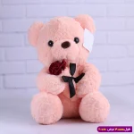 عروسک خرس ولنتاین گل به دست کد 6606/6 صورتی