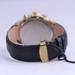 نمای بسته ساعت مچی مردانه الگانس چرم صفحه مشکی قاب طلایی G 1236/10