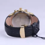 نمای بسته قفل ساعت مچی مردانه الگانس چرم مشکی صفحه قهوه ای G 1237/11