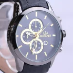 صفحه ساعت مچی مردانه الگانس بند چرم مشکی قاب دودی G 1237/13