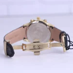 نمای باز ساعت مچی مردانه الگانس بند چرم مشکی قاب طلایی G 1237/2