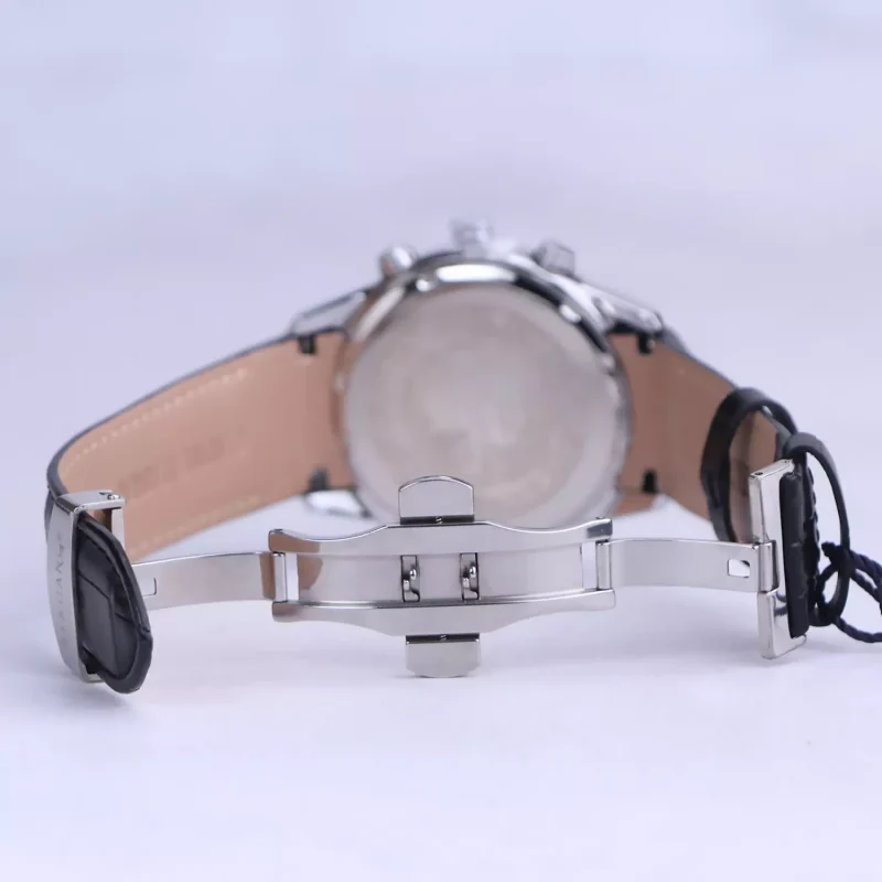 نمای باز قفل ساعت مچی مردانه الگانس بند چرم مشکی صفحه سبز G 1237/7