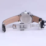 نمای باز قفل ساعت عقربه ای الگانس زنانه بند چرم مشکی صفحه سبز L 1236/9