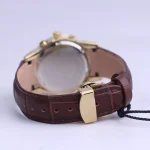 نمای بسته قفل ساعت مچی الگانس زنانه بند چرم قاب طلایی صفحه سفید L 1238/4