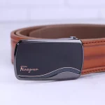 سگک کمربند پلاکی چرم طبیعی مردانه عسلی Feragama