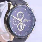 صفحه ساعت مچی مردانه الگانس بند چرم مشکی طلایی G 1236/12