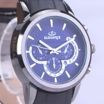 نمای نزدیک ساعت مچی مردانه الگانس بند چرم مشکی صفحه سرمه ای G 1238/15