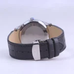 نمای بسته ساعت عقربه ای رومانسون مردانه چرم مشکی قاب نقره ای G1533/2