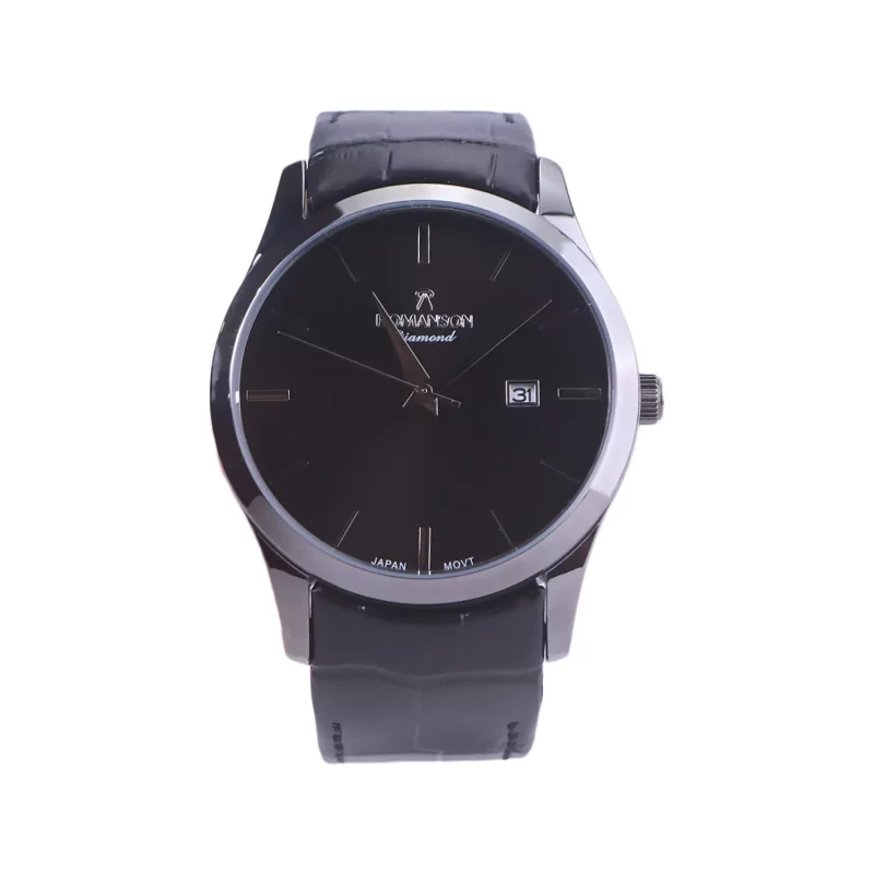 ساعت عقربه ای رومانسون مردانه چرم مشکی قاب گان G1533/3 1 ساعت عقربه ای رومانسون مردانه چرم مشکی قاب گان G1533/3