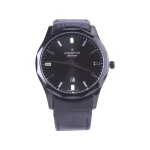 ساعت مچی رومانسون مردانه بند چرم مشکی قاب مشکی G1534/1