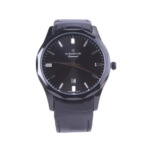 ساعت مچی رومانسون مردانه بند چرم مشکی قاب مشکی G1534/1