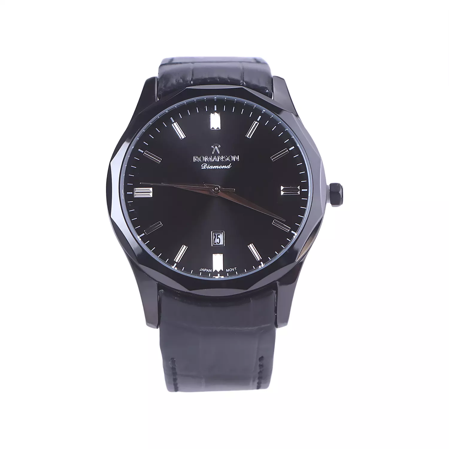 ساعت مچی رومانسون مردانه بند چرم مشکی قاب مشکی G1534/1 ساعت مچی رومانسون مردانه بند چرم مشکی قاب مشکی G1534/1