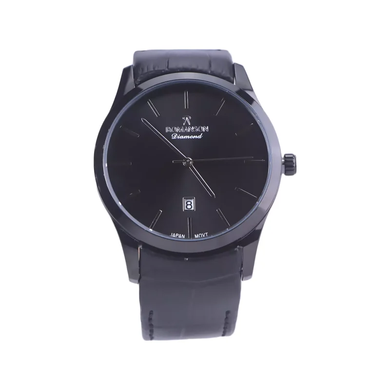 ساعت عقربه ای رومانسون مردانه بند چرم مشکی G1535/1 1 ساعت عقربه ای رومانسون مردانه بند چرم مشکی G1535/1
