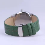 نمایی بسته ساعت مچی رومانسون مردانه بند چرم سبز قاب نقره ای G1535/7