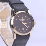 صفحه ساعت مچی رومانسون زنانه بند چرم مشکی قاب طلایی L1535/2
