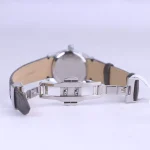 نمای باز ساعت مچی رومانسون زنانه بند چرم طوسی قاب نقره ای L1535/3