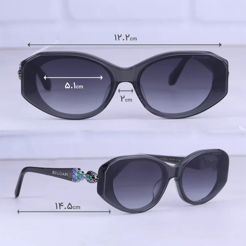 عینک آفتابی بولگاری زنانه فریم گربه ای مشکی استیت BV 1805/1 1 ابعاد عینک آفتابی بولگاری زنانه فریم گربه ای مشکی استیت BV 1805/1