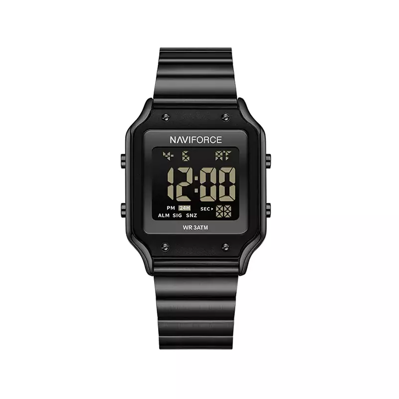 Naviforce-Watch-Code-5046.31.webp ساعت مچی نیوی فورس فلزی مشکی دیجیتالی قاب مربع 5046/3 - Image 1