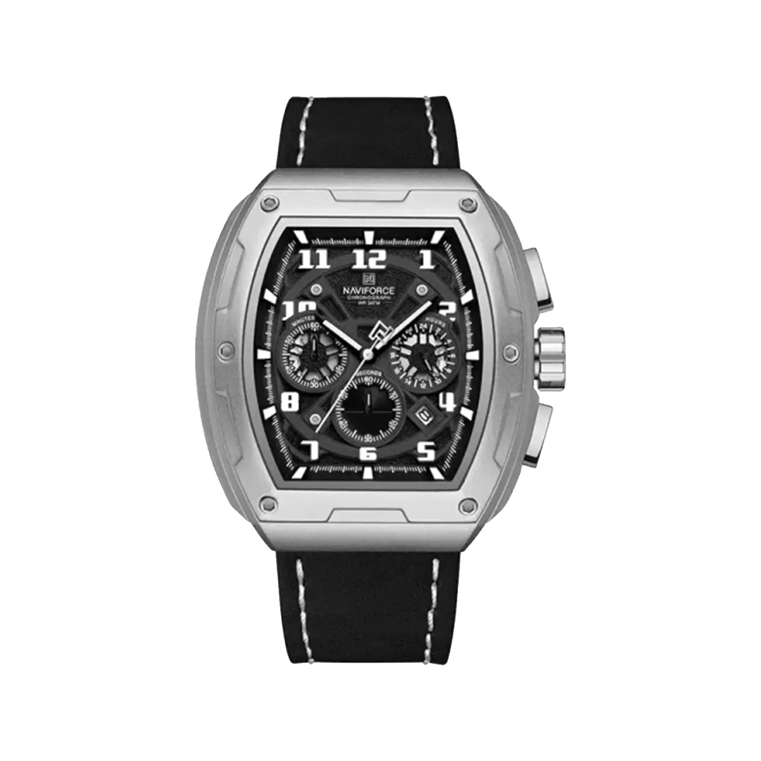Naviforce-Watch-Code-8053.51.webp ساعت مچی نیوی فورس مردانه بند چرم مشکی کرنوگراف 8053/5 - Image 1