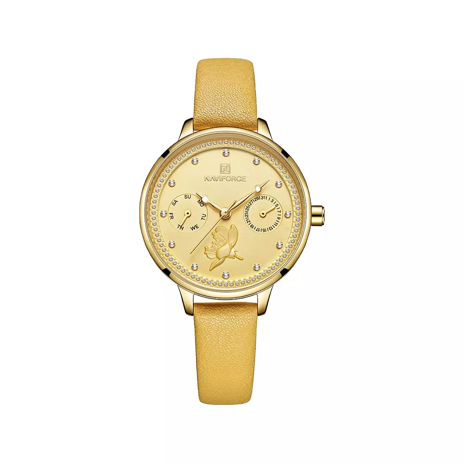 Naviforce-Watch-Code-NF5003-G.G.Y1.webp ساعت مچی زنانه نیوی فروس بند چرم زرد NF5003-G.G.Y - Image 1