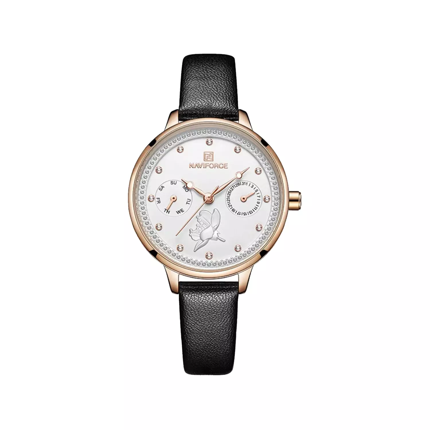 Naviforce-Watch-Code-NF5003-RG.W.B1.webp ساعت مچی زنانه نیوی فروس بند چرم مشکی NF5003-RG.W.B - Image 1