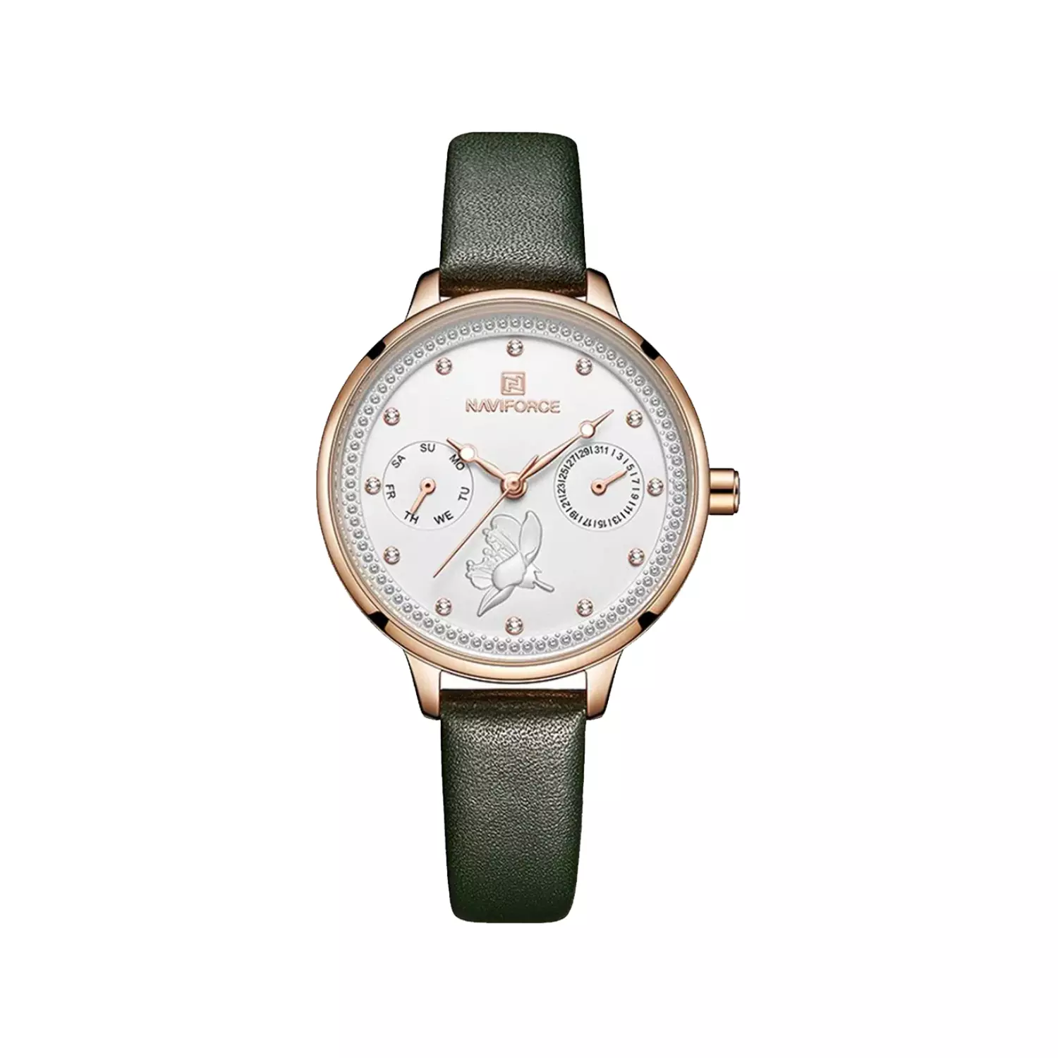 Naviforce-Watch-Code-NF5003-RG.W.GN1_.webp ساعت مچی زنانه نیوی فروس بند چرم سبز NF5003-RG.W.GN - Image 1