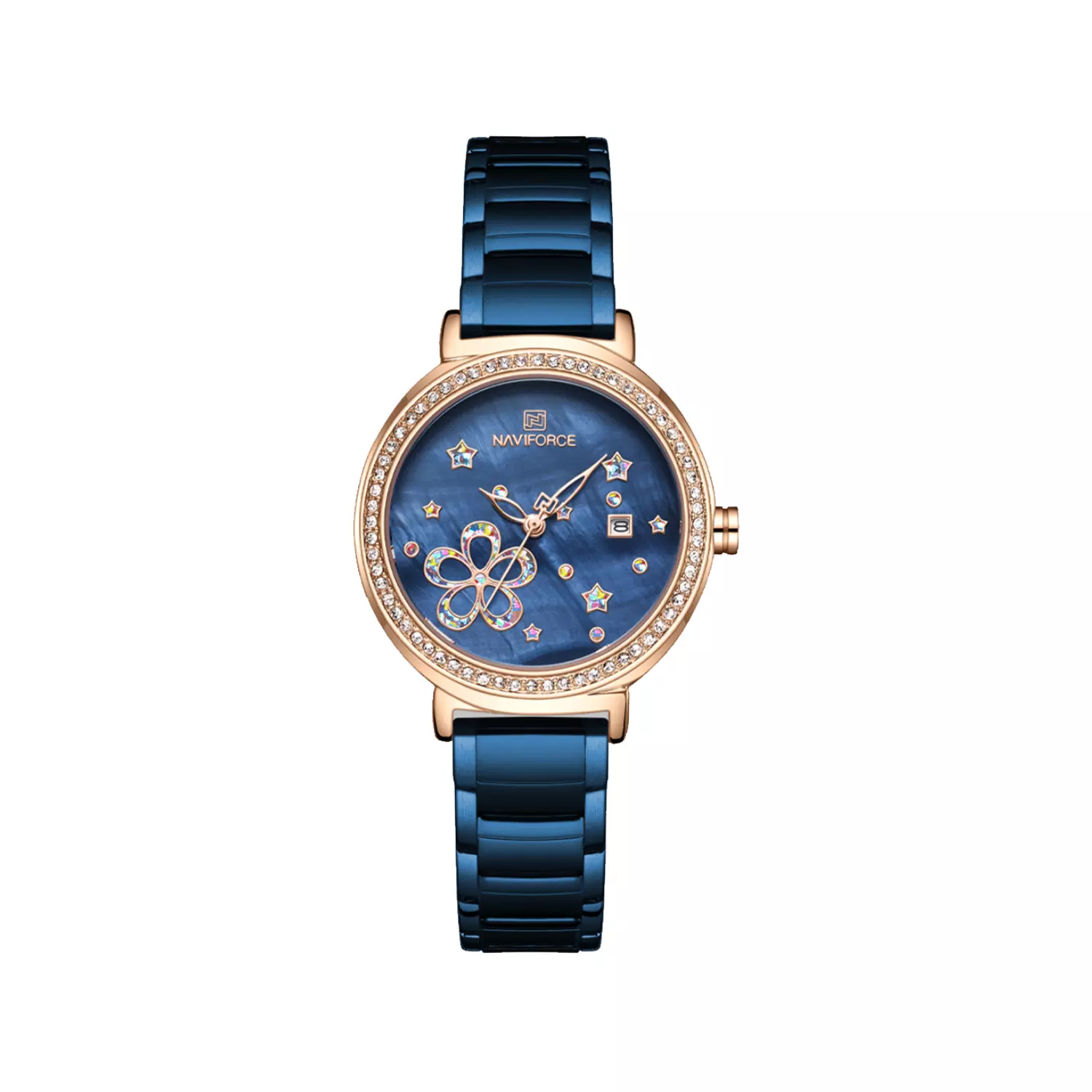 Naviforce-Watch-Code-NF5016-RG.BE1_.webp ساعت زنانه نیوی فورس سرمه ای صفحه گل دار NF5016-RG.BE - Image 1