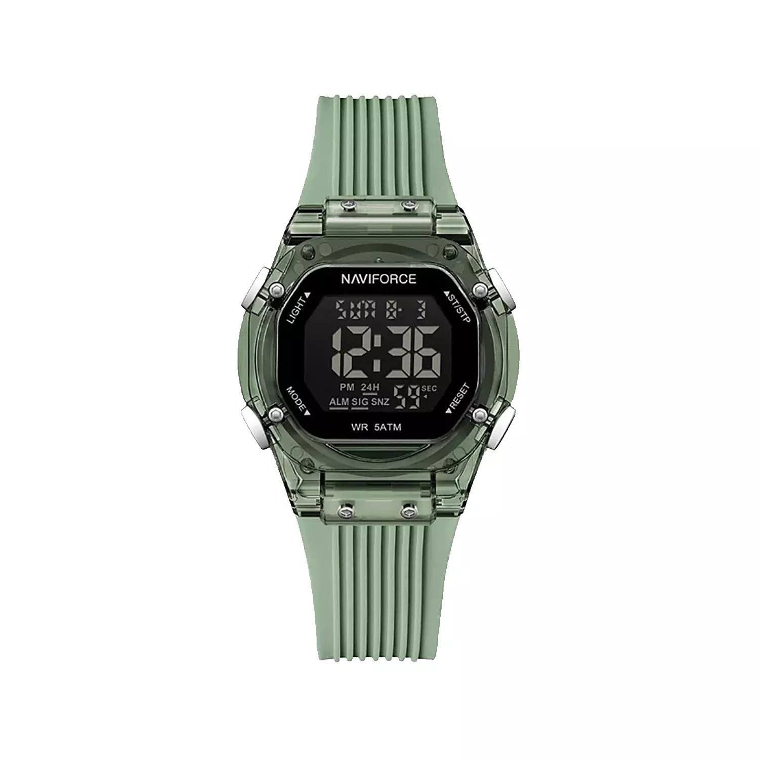 Naviforce-Watch-Code-NF6114-GN.GN1_.webp ساعت مچی زنانه نیوی فورس بند رابر سبز دیجیتال NF6114-GN.GN - Image 1