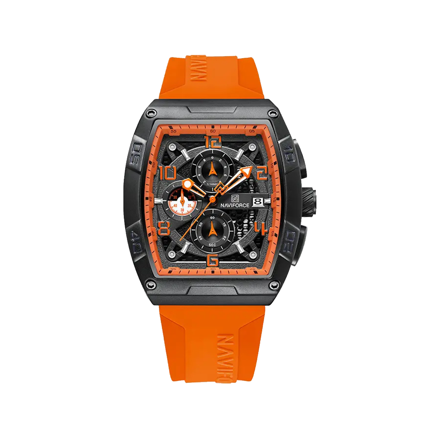 Naviforce-Watch-Code-NF8052-B.O.O1.webp ساعت مچی نیوی فورس مردانه رابر نارنجی کرنوگراف NF8052-B.O.O - Image 1