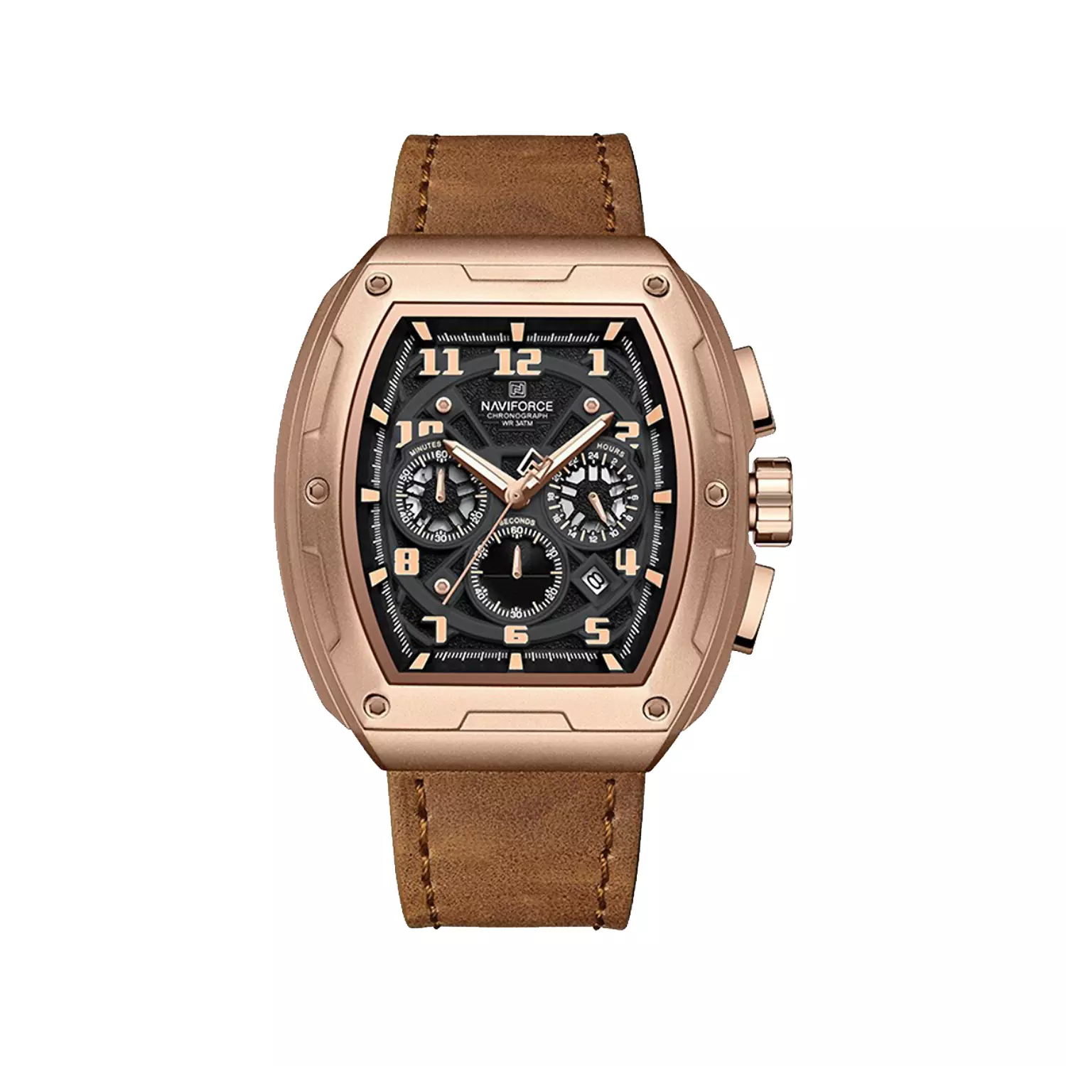 Naviforce-Watch-Code-NF8053-RG.RG_.LBN1_.webp ساعت مچی نیوی فورس مردانه چرم عسلی کرنوگراف NF8053-RG.RG.LBN - Image 1