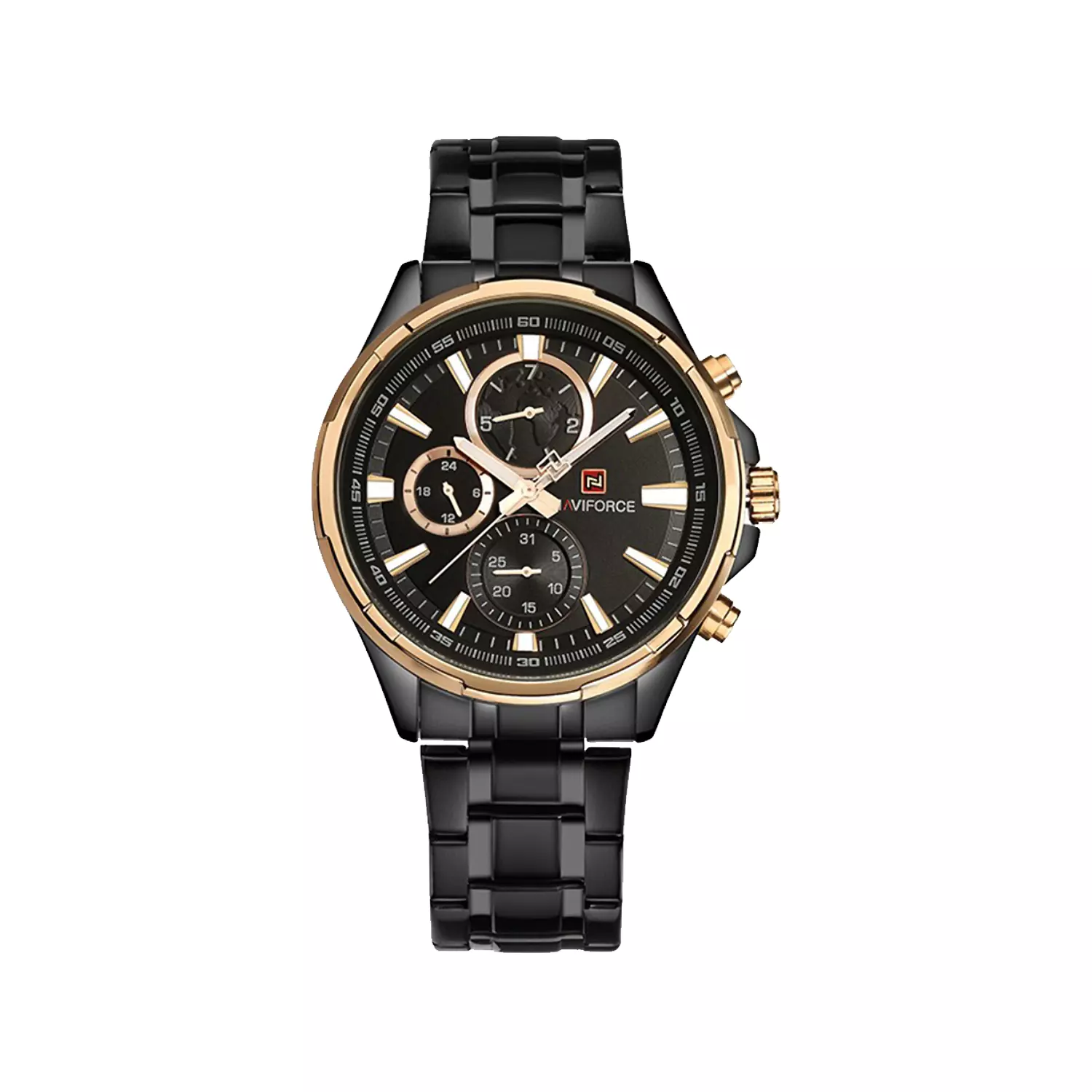 Naviforce-Watch-Code-NF9089-RG.BD1_.webp ساعت مچی مردانه نیوی فورس فلزی مشکی قاب رزگلد NF9089-RG.BD - Image 1
