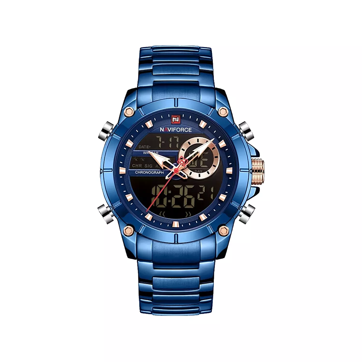 Naviforce-Watch-Code-NF9163-BE.BE1_.webp ساعت مچی مردانه نیوی فورس فلزی دو زمانه آبی NF9163-BE.BE - Image 1