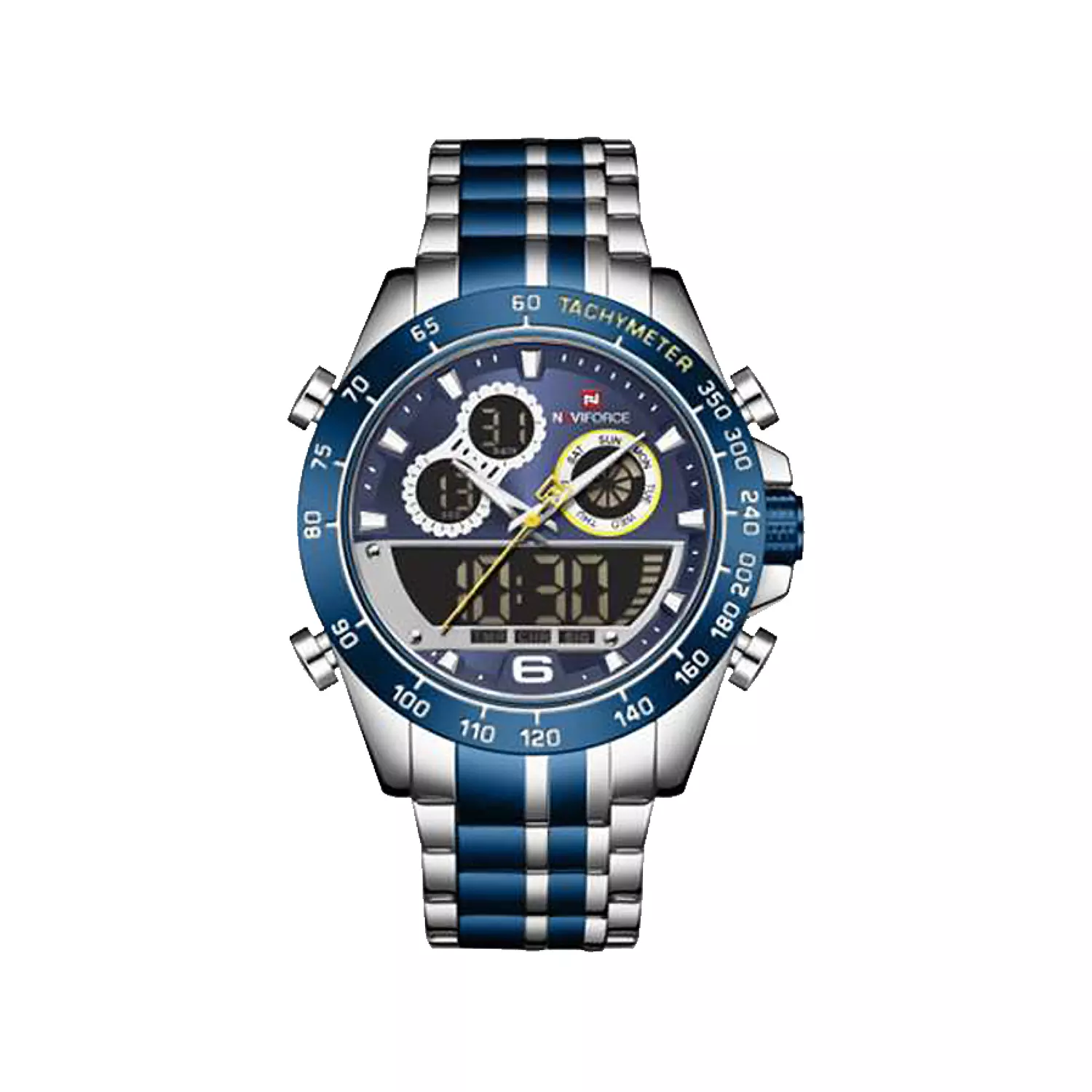 Naviforce-Watch-Code-NF9188-S.BE_.BE1_.webp ساعت مچی مردانه نیوی فورس فلزی دو زمانه نقره ای آبی NF9188-S.BE.BE - Image 1