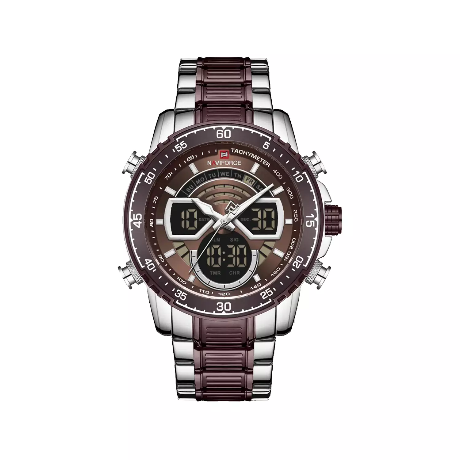Naviforce-Watch-Code-NF9189-S.CE1_.webp ساعت مچی مردانه نیوی فورس فلزی دو زمانه قاب قهوه ای NF9189-S.CE - Image 1