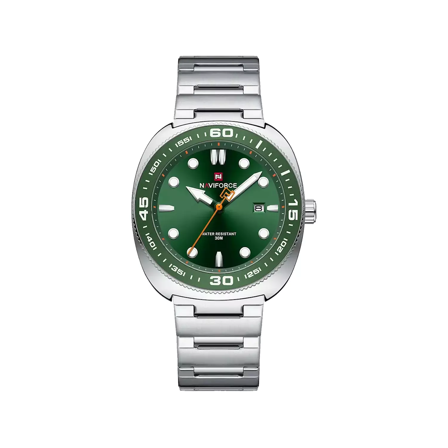 Naviforce-Watch-Code-NF9250-S.GN_.S1.webp ساعت مچی مردانه نیوی فورس فلزی نقره ای صفحه سبز NF9250-S.GN.S - Image 1