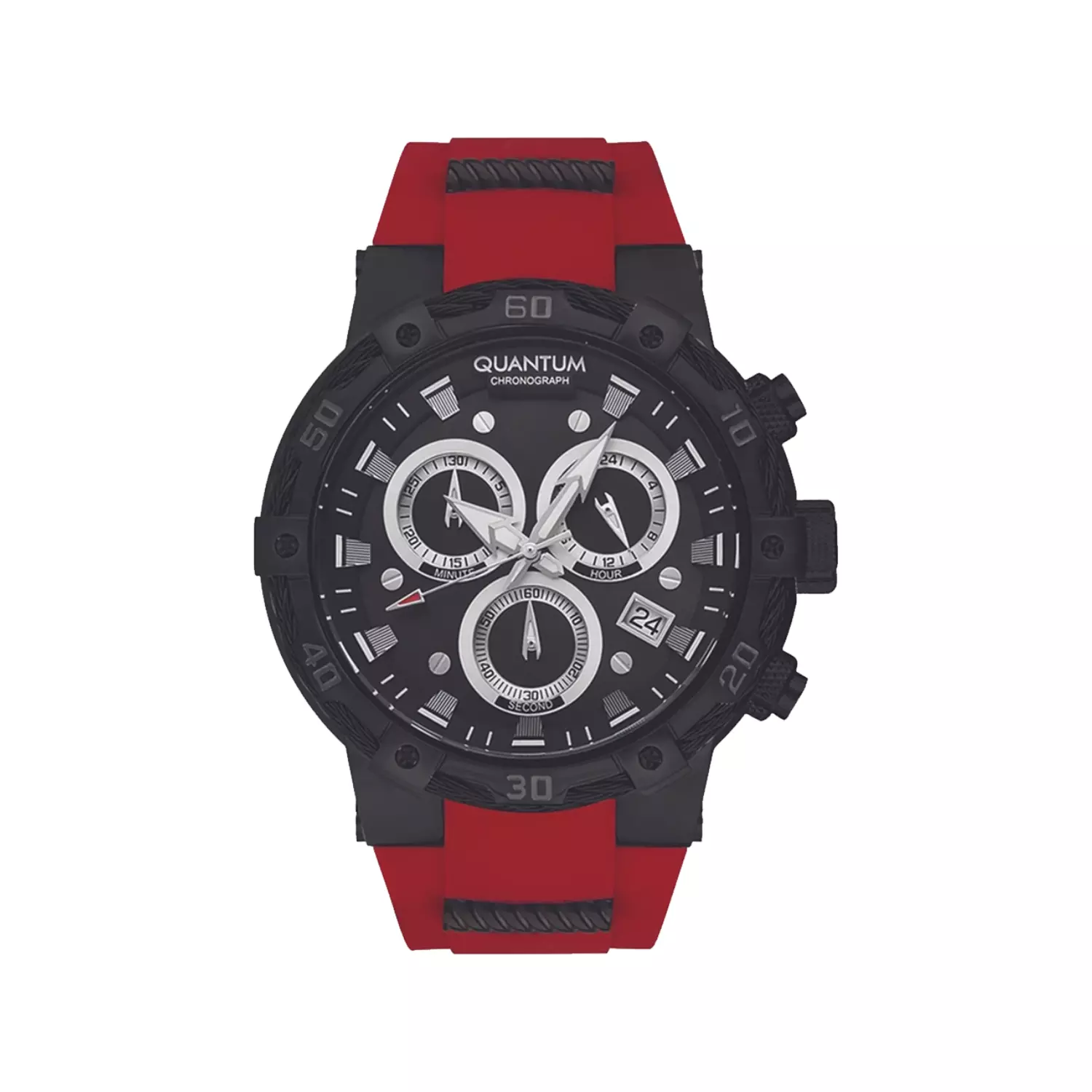 Quantum-Watch-Code-HNG688.0581.webp ساعت مچی مردانه کوانتوم بند رابر قرمز کرنوگراف HNG688.058 - Image 1