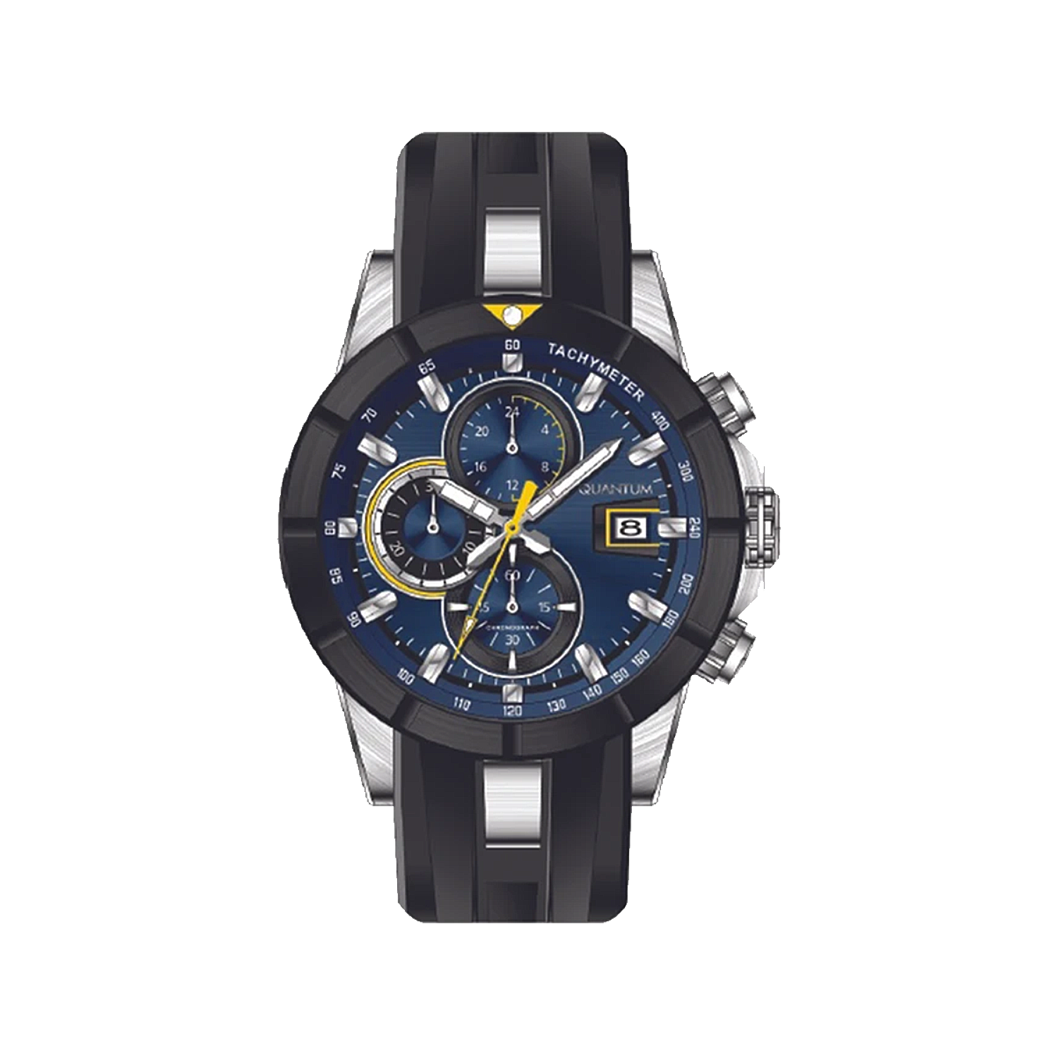 Quantum-Watch-Code-HNG893.3921.webp ساعت مچی کوانتوم مردانه بند رابر مشکی کرنوگراف HNG893.392 - Image 1