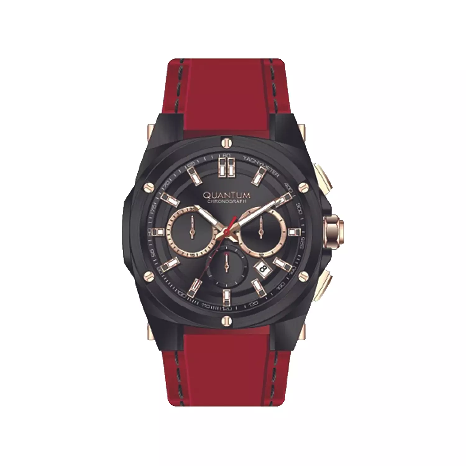 Quantum-Watch-Code-HNG905.6581.webp ساعت مچی کوانتوم مردانه بند رابر قرمز کرنوگراف HNG905.658 - Image 1