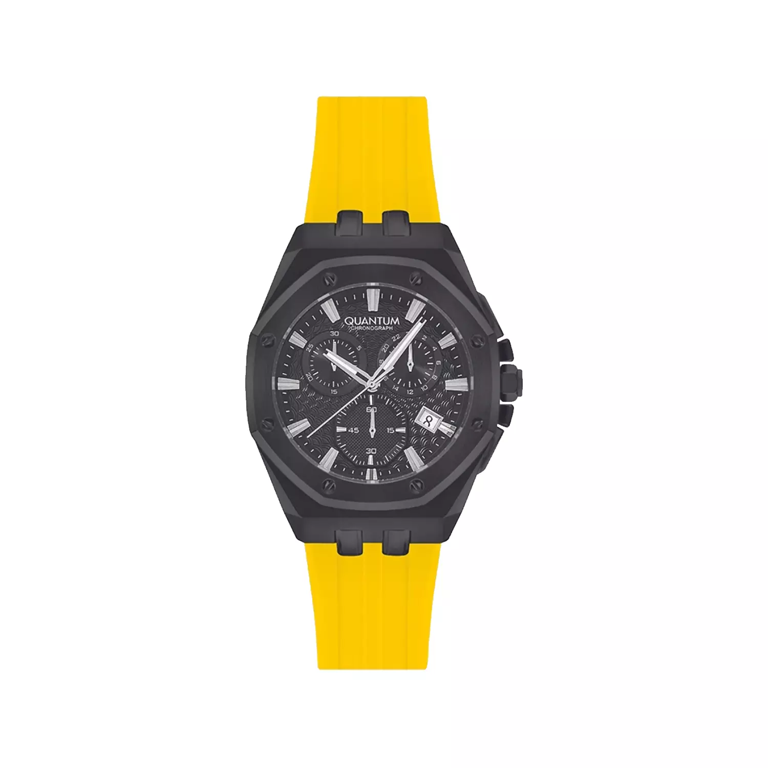 Quantum-Watch-Code-HNG949.6541.webp ساعت مچی مردانه کوانتوم بند رابر زرد کرنوگراف HNG949.654 - Image 1