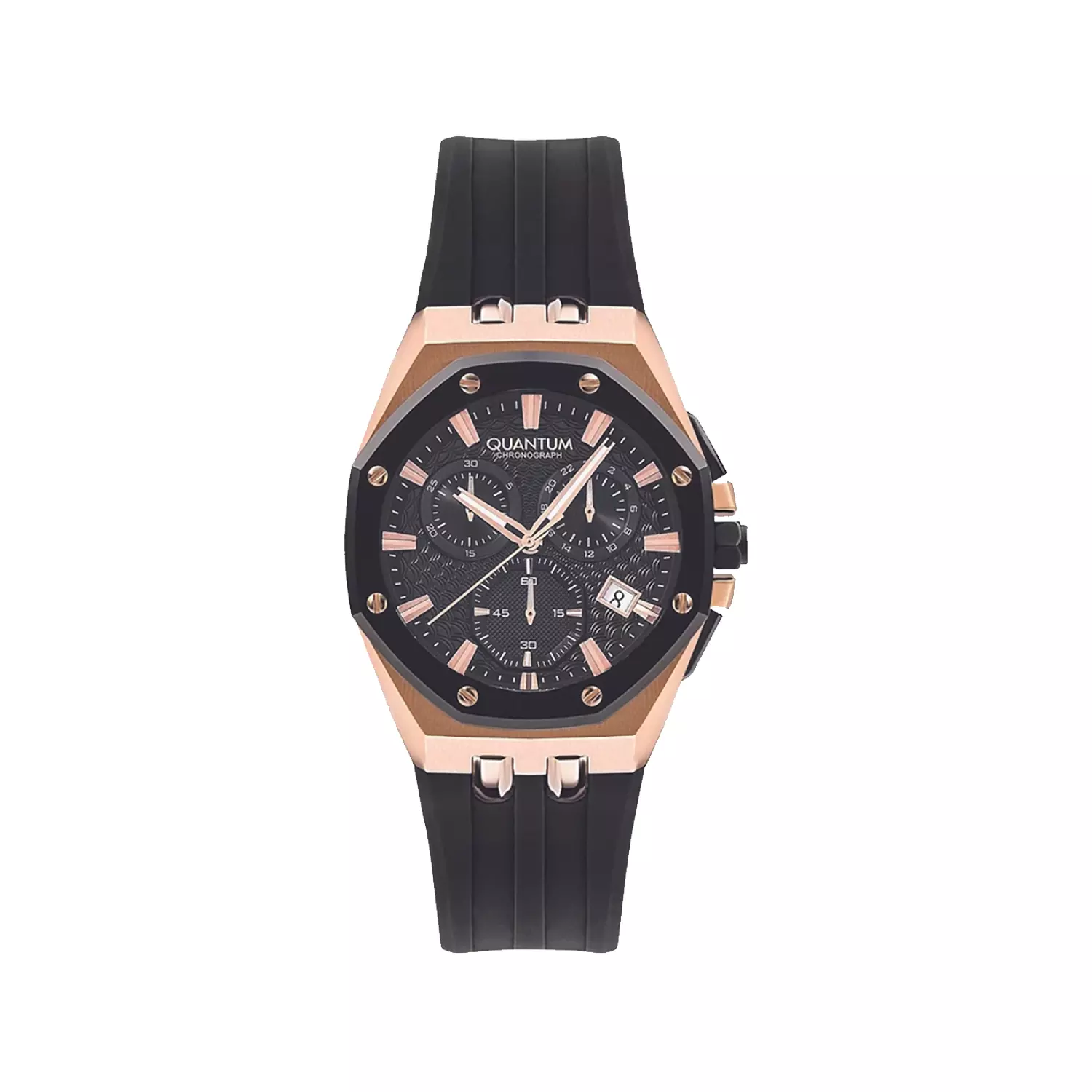 Quantum-Watch-Code-HNG949.8511.webp ساعت مچی مردانه کوانتوم بند رابر مشکی کرنوگراف HNG949.851 - Image 1