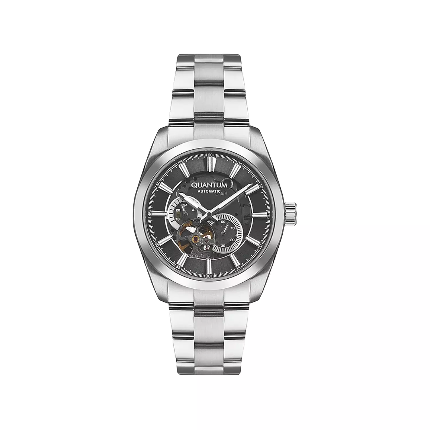 Quantum-Watch-Code-QMG1132.3501.webp ساعت مچی کوانتوم فلزی نقره ای صفحه مشکی اتوماتیک QMG1132.350 - Image 1