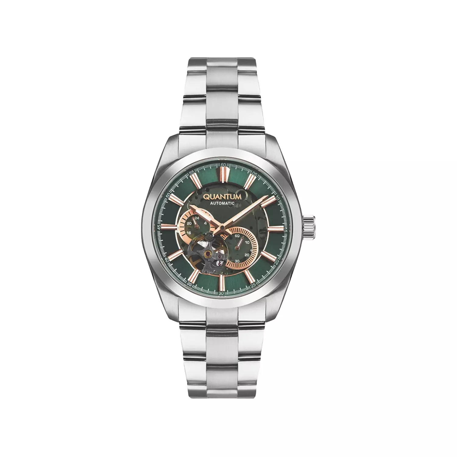 Quantum-Watch-Code-QMG1132.3701.webp ساعت مچی کوانتوم فلزی نقره ای صفحه سبز اتوماتیک QMG1132.370 - Image 1