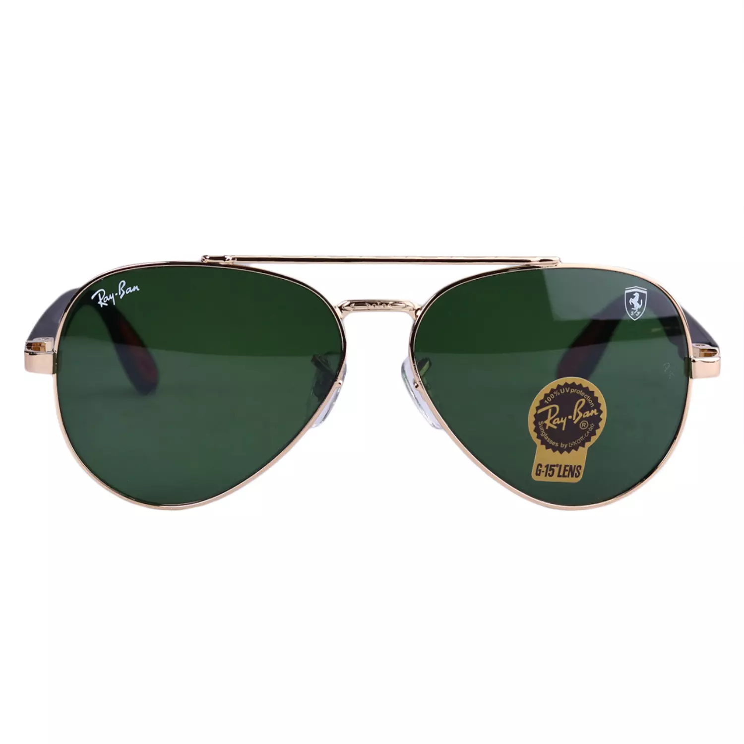 Ray-Ban-Ferrari-Sunglasses-Code-RB-2402.61.webp عینک آفتابی ری بن فراری فریم طلایی عدسی سبز RB 2402/6 - Image 1